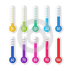 Colorful flat style thermometers with different levels