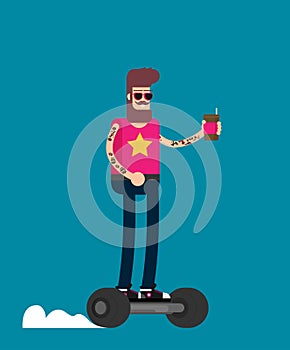 Colorful flat vector hipster on gyroscooter