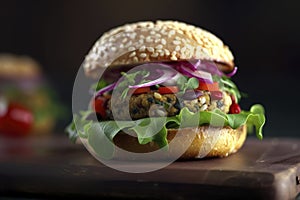 A colorful and flavorful veggie burger. (Generative AI)