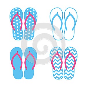 Colorful flip flops. Beach slippers. Sandals. Vector icon isolated on white