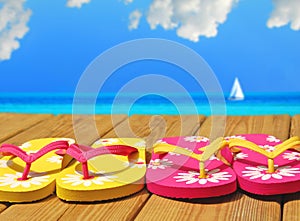 Colorful Flip Flops on Dock