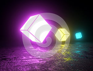 Colorful floating cube neon lights