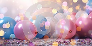 colorful floaty bubble confetti birthday present with pink ribbons