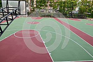 Colorful Floor volleyball, futsal, basketball, badminton court within the gym of the school and universities.