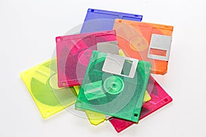 Colorful floppy disk on white background