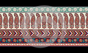 Colorful floral pattern with traditional style design, Persian pattern of paisleys and borders, suitable for clothing textile and