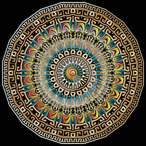 Colorful floral round mandala pattern. Vector ornamental background. Vintage 3d ornaments. Ethnic tribal style design with circle
