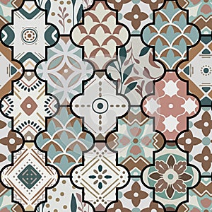 Colorful floral seamless ornate pattern in brown color