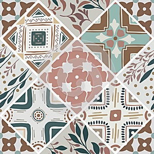 Colorful floral seamless ornate pattern in brown color