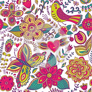 Colorful floral seamless pattern in cartoon style. Seamless patt