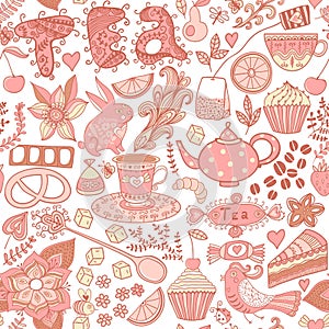 Colorful floral seamless pattern in cartoon style. Seamless patt