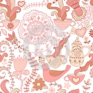 Colorful floral seamless pattern in cartoon style. Seamless patt