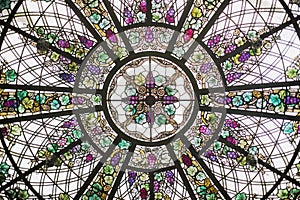 Colorful Floral Stained Glass Window Looking Up
