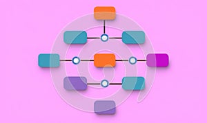 Colorful flowchart on a pink background, illustrating process visualization and idea mapping