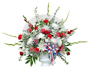 Colorful flower arrangement in urn photo