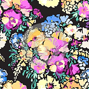 Colorful flower blooms - seamless background