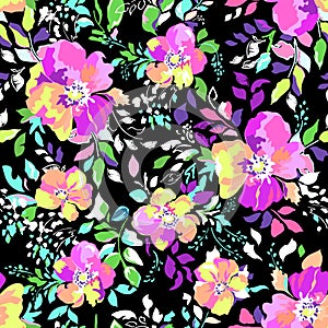 Colorful flower blooms - seamless background