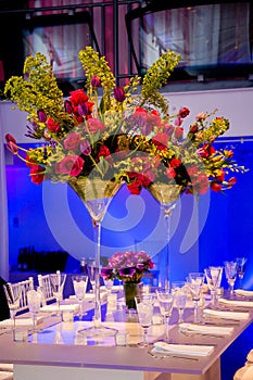 Colorful flower bouquet and table