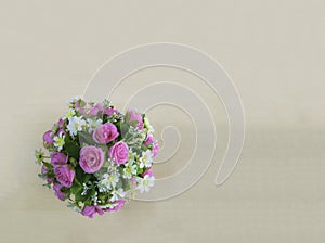 Colorful flower bouquet on wooden table