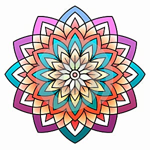 Colorful Flower Circle: Geometric Decoration With Crisp Outlines