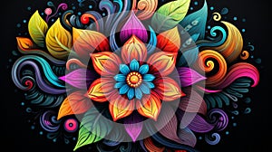 colorful flower design on black background