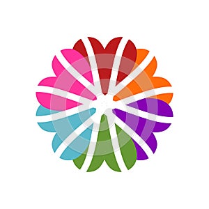 Colorful flower heart love team mate circle logo and vector icon