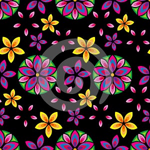 Colorful Flower Mandalas Seamless background. Oriental pattern, decorative elements, vector illustration