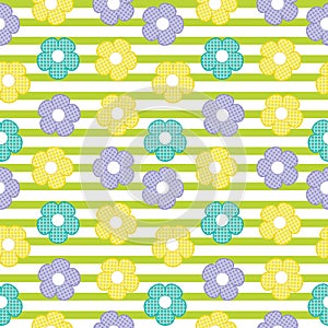 Colorful flower seamless pattern on striped background for baby clothes background