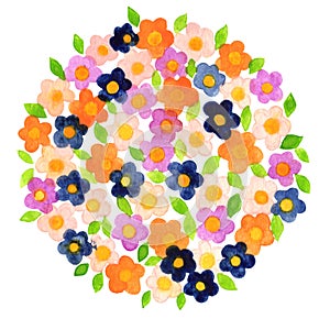 Colorful flower watercolor wreath for spring season.