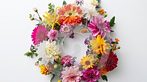 Colorful Flower Wreath on White Background - Vibrant Floral Decoration for Any Occasion