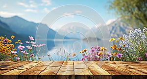 Colorful flowering and blank wood in front of sea