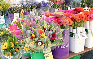 Colorful flowers at an American farmers market.