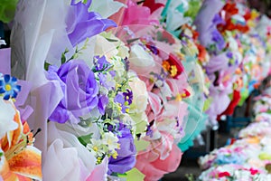 Colorful flowers bouquet background. Background blur