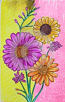Colorful Flowers Bouquet For Card Design