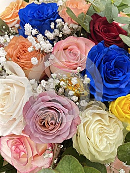 Colorful Flowers Bouquet. Copy Space. Spring time
