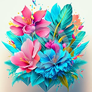 Colorful flowers bouquet on a light background. High quality photo Generative AI