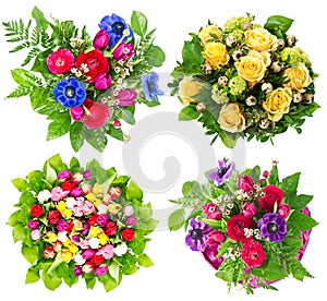 Colorful flowers bouquet over white