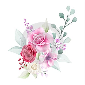 Colorful flowers bouquet for wedding or cards elements. Fully editable vector for wedding or greeting cards composition. Vector