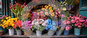 Colorful flowers display in flower shop