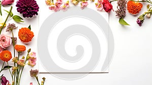 Colorful Flowers Frame a White Background, Ideal for Various Projects and Designs.