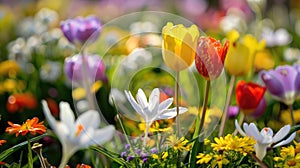 Colorful flowers in the garden on spring time