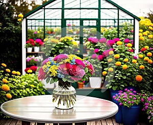 Colorful Flowers in a Greenhouse