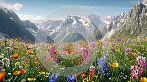 Colorful flowers on a meadow in alpine landscape