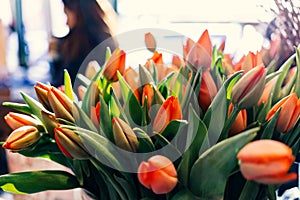 Colorful flowers at Pike Place Public Market in Seattle USA