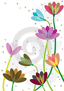 Colorful flowers stars blowing CMYK
