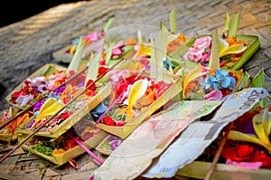 Colorful flowers for worship and benefaction of Balinese in Bali