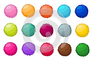 Colorful fluffy pompom fur balls isolated vector set