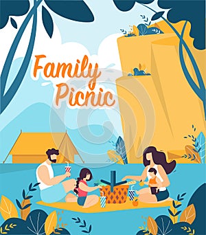 Colorful Flyer is Written Family Picnic Cartoon.