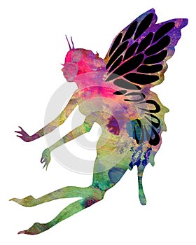 Colorful Flying Fairy Watercolor Illustration