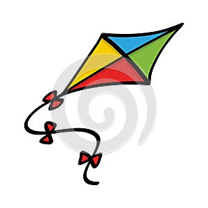 Colorful flying kite illustration on white background